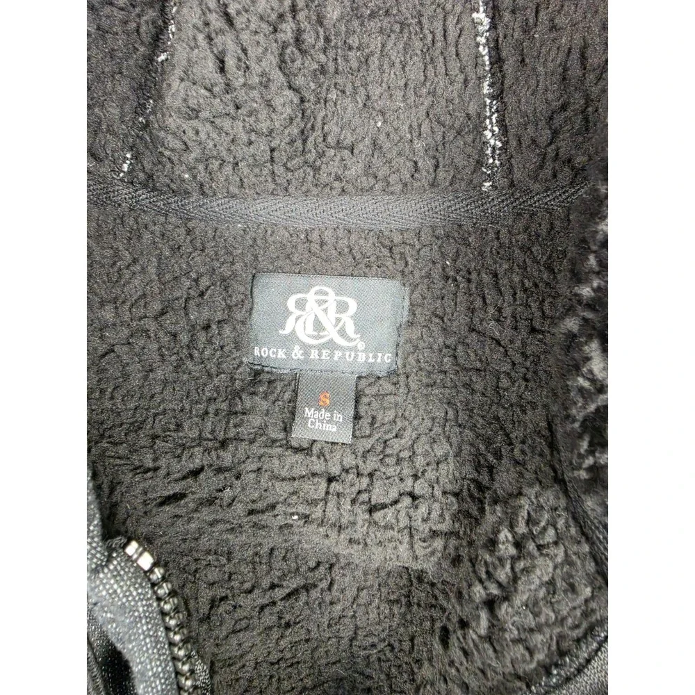 Rock & Republic Hoodie Jacket Mens S Black Faux Fur Lined Fleece Full Zip